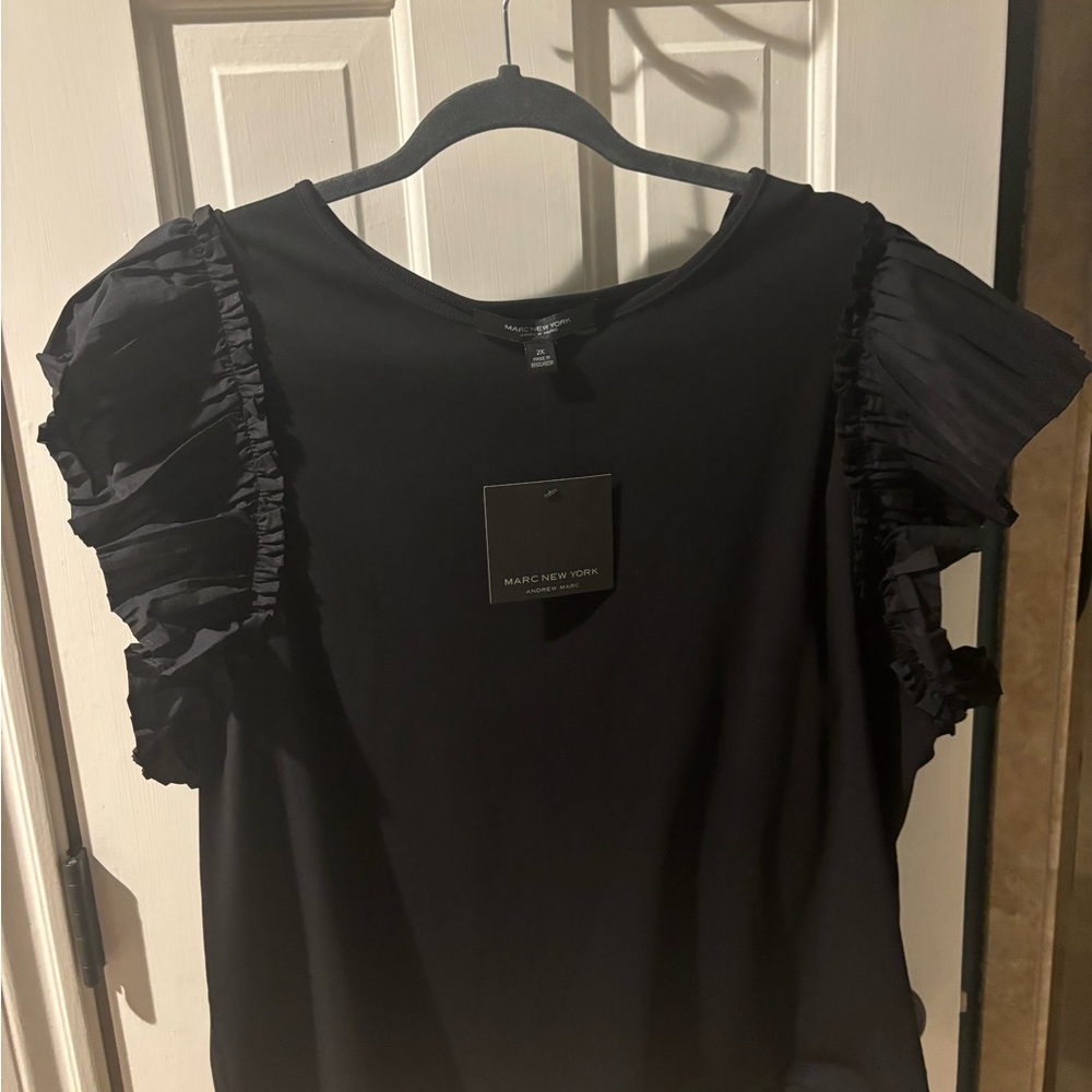 Marc New York Elegant Black Ruffle Sleeve Blouse